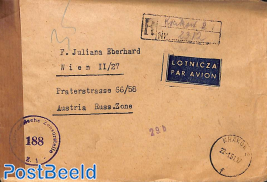 Registered censored letter from Krakow to Vienna, Russian Zone