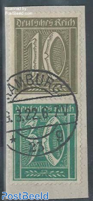 Germania and Numbers, 10Pf+30Pf vertical pair, used on piece of letter