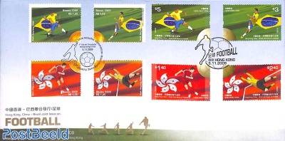 Football FDC with stamps from Hong Kong & Brazil